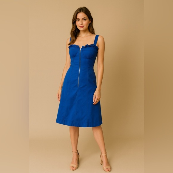 Sea New York Royal Blue Ruffle Corset Bustier Milkmaid Zip Front Midi Dress S - Picture 1 of 15